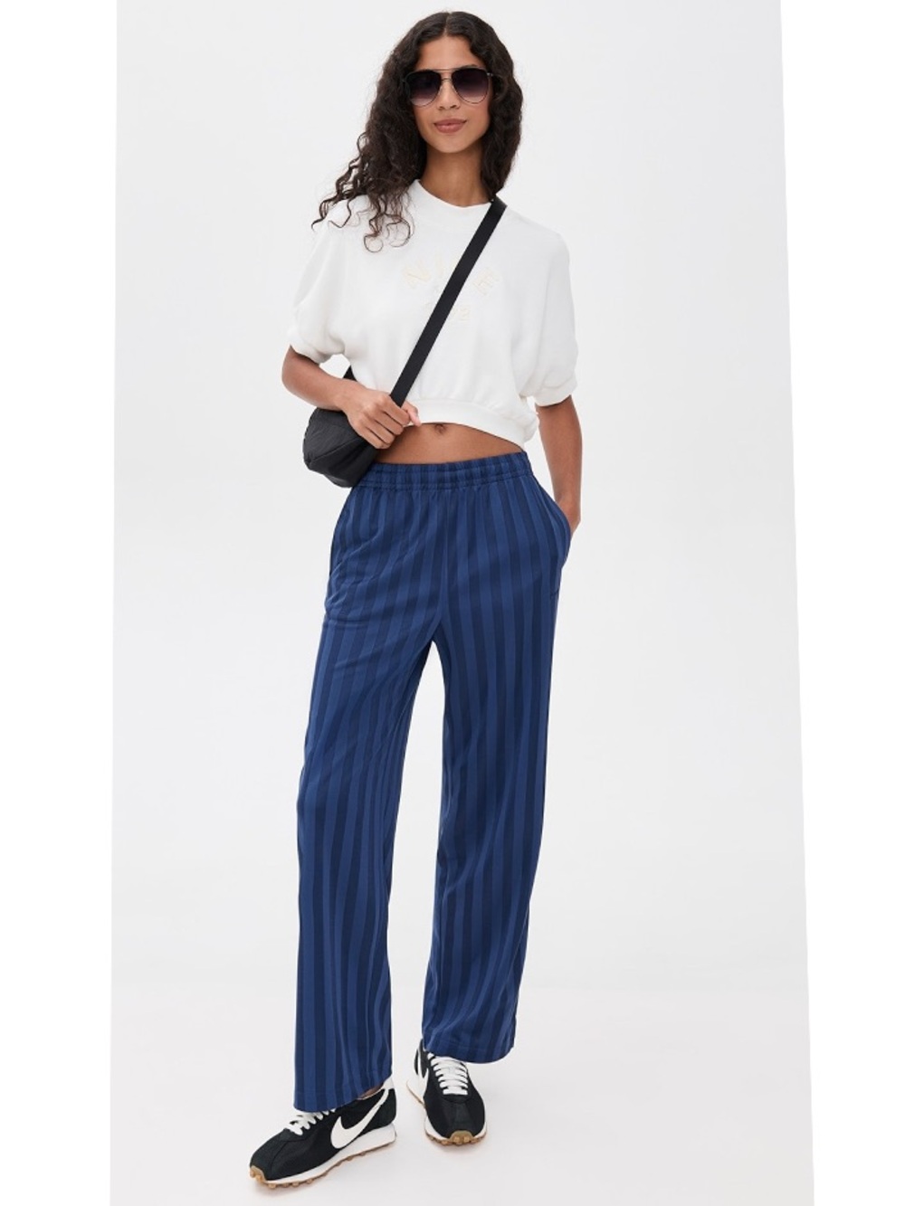 Nike Navy Women's Mid-Rise Loose Jacquard Striped Track Pants